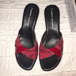Red sandal mules
